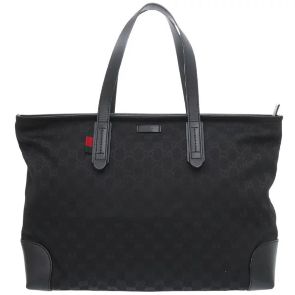 Gucci GG Canvas Web tote bag black leather web